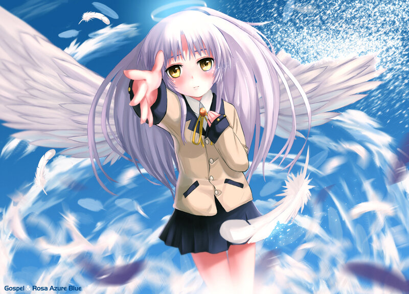 Anime Girl with Wings — Blue, Serene, Digital Art, Feathers