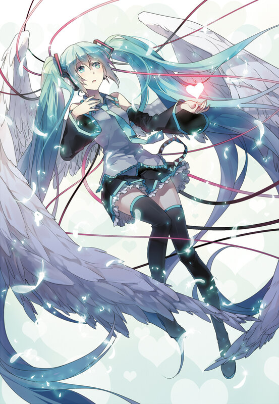 Anime Girl with Wings — Blue, Serene, Digital Art, Heart