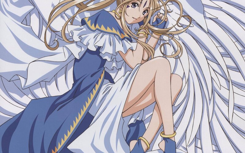 Anime Girl with Wings — Blue, Serene, Dress, Gold Hair