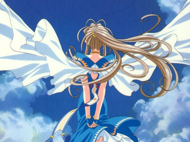 Anime Girl with Wings — Blue, Serene, Long Hair