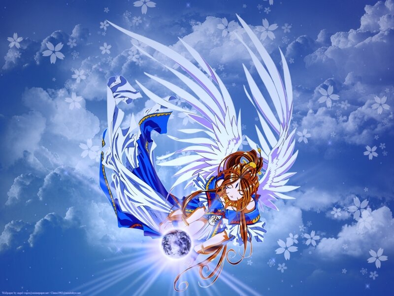 Anime Girl with Wings — Blue, Serene, Magic Ball