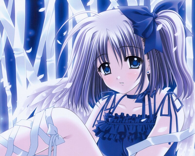 Anime Girl with Wings — Blue, Serene, Manga, Bow