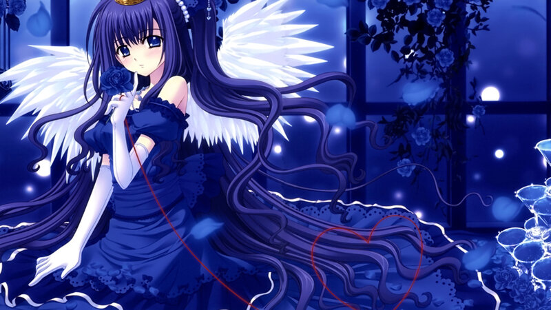 Anime Girl with Wings — Blue, Serene, Night, Angel Wings