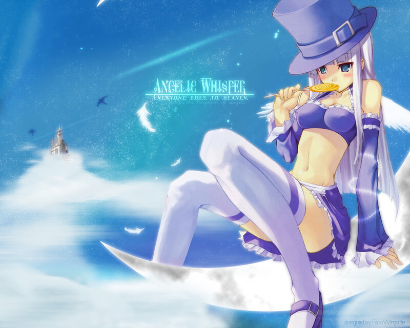 Anime Girl with Wings — Blue, Serene, Night, Candy
