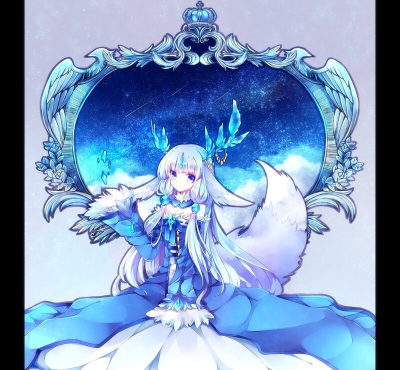 Anime Girl with Wings — Blue, Serene, Night, Digital Art, Crown