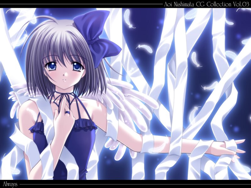 Anime Girl with Wings — Blue, Serene, Night, Digital Art, Feathers