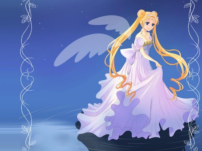 Anime Girl with Wings — Blue, Serene, Night, Dress