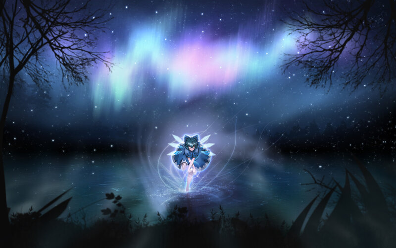 Anime Girl with Wings — Blue, Serene, Night