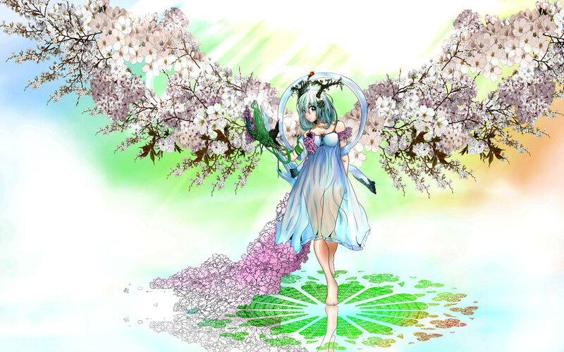 Anime Girl with Wings — Blue, Serene, Spring