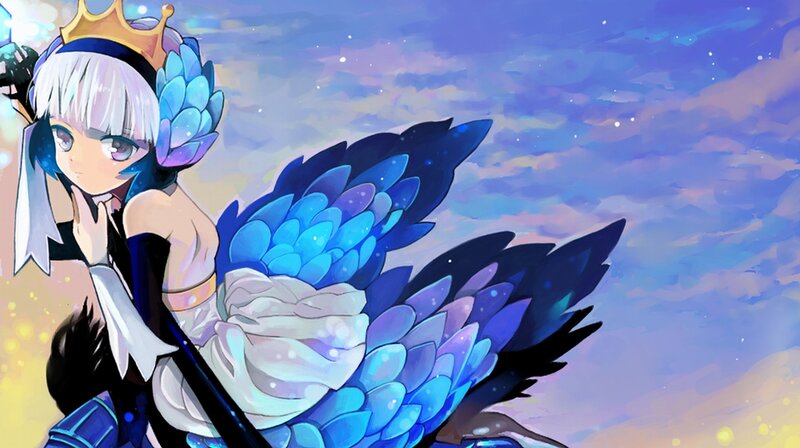 Anime Girl with Wings — Blue, Serene, Sunset
