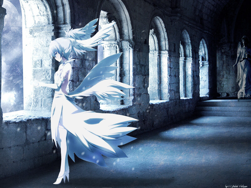 Anime Girl with Wings — Blue, Serene, Winter, Digital Art