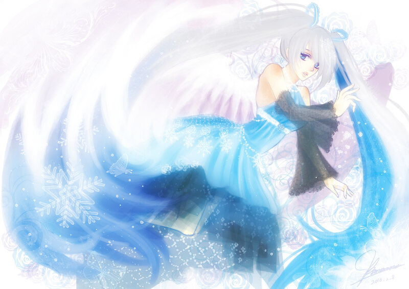 Anime Girl with Wings — Blue, Serene, Winter