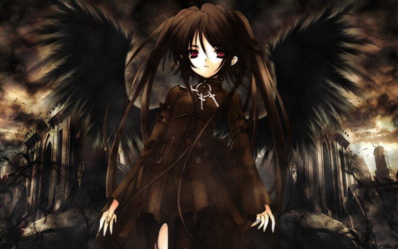 Anime Girl with Wings — Brown, Dramatic, Dark