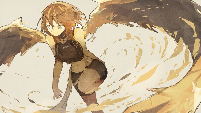 Anime Girl with Wings — Brown, Dramatic, Digital Art, Feathers, Armor
