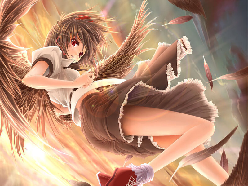 Anime Girl with Wings — Brown, Dramatic, Digital Art, Feathers