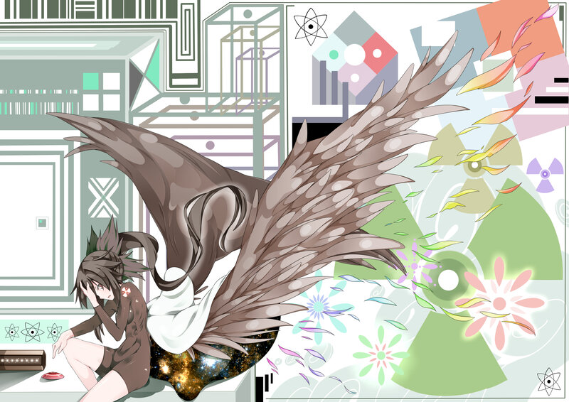 Anime Girl with Wings — Brown, Dramatic, Digital Art, Flowers