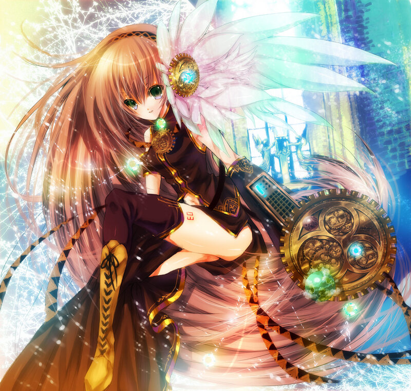 Anime Girl with Wings — Brown, Dramatic, Digital Art, Gears