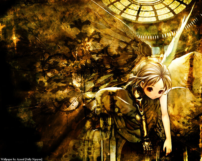 Anime Girl with Wings — Brown, Dramatic, Digital Art, Mechanical Parts