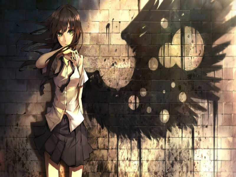 Anime Girl with Wings — Brown, Dramatic, Digital Art, Wall