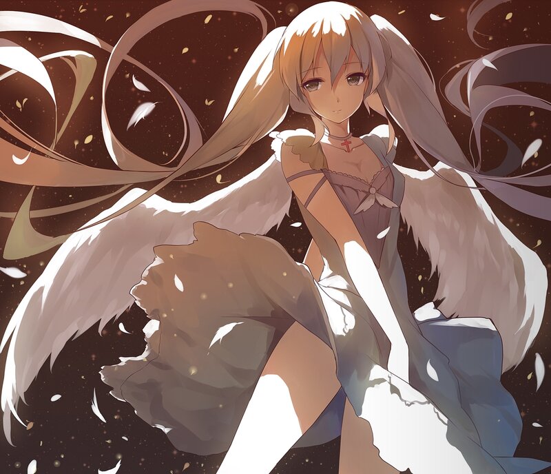 Anime Girl with Wings — Brown, Dramatic, Night, Digital Art, Dress