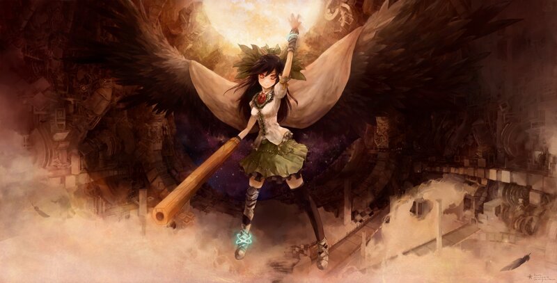 Anime Girl with Wings — Brown, Dramatic, Night, Digital Art