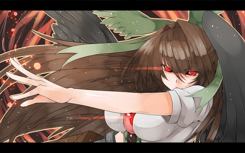 Anime Girl with Wings — Brown, Dramatic, Red Eyes, Long Hair