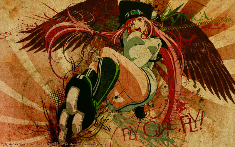 Anime Girl with Wings — Brown, Dynamic, Hat
