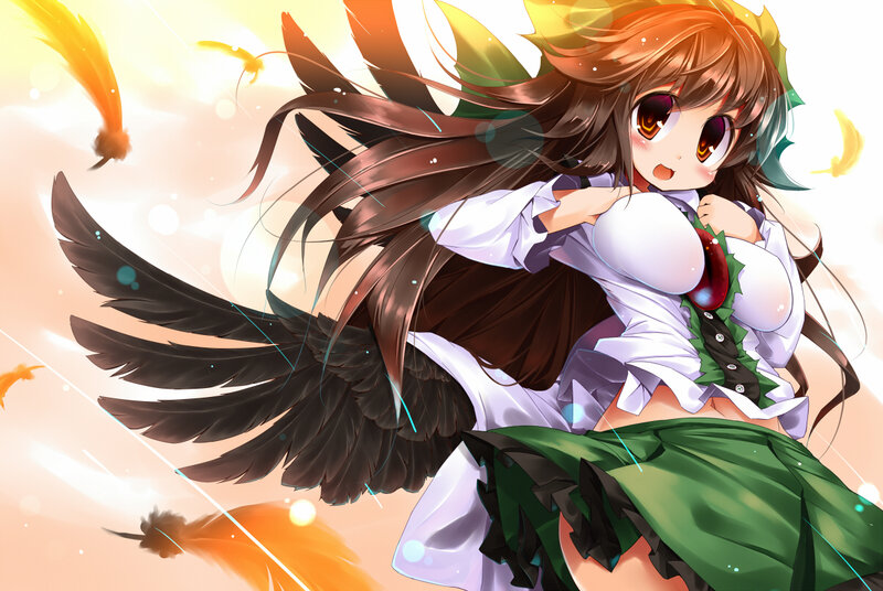 Anime Girl with Wings — Brown, Dynamic, Sunset
