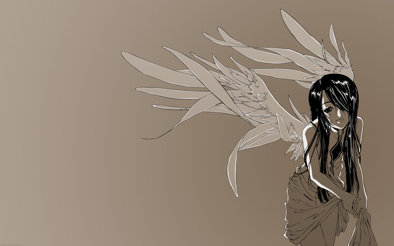 Anime Girl with Wings — Brown, Melancholic, Digital Art