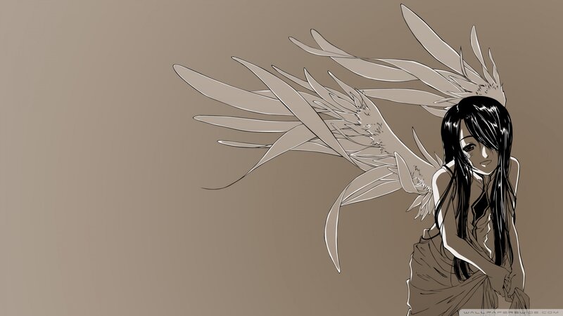 Anime Girl with Wings — Brown, Melancholic, Manga