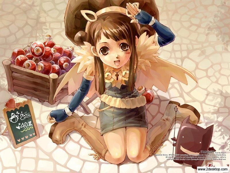 Anime Girl with Wings — Brown, Playful, Digital Art, Apples