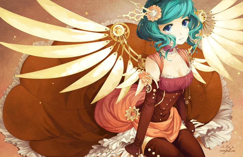 Anime Girl with Wings — Brown, Serene
