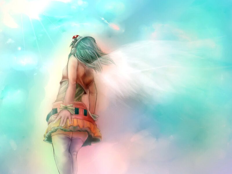 Anime Girl with Wings — Cyan, Ethereal