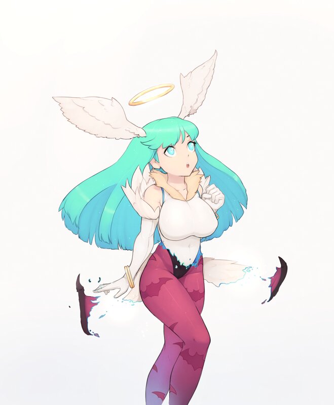 Anime Girl with Wings — Cyan, Playful