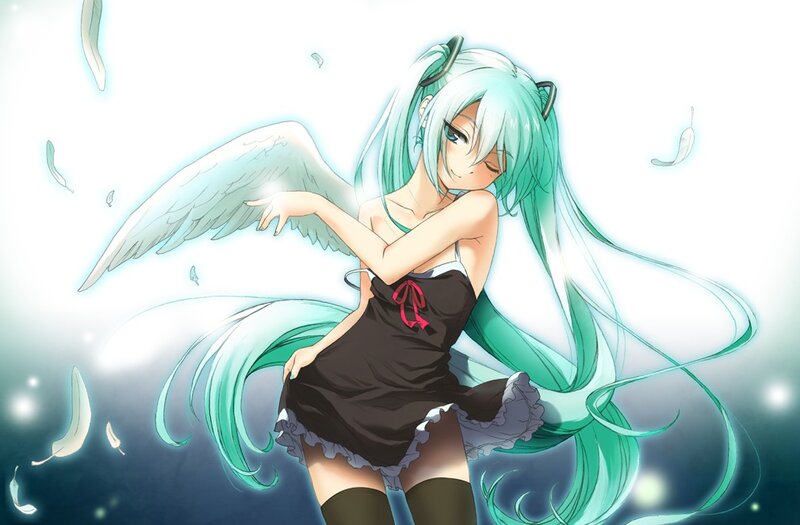 Anime Girl with Wings — Cyan, Serene, Digital Art