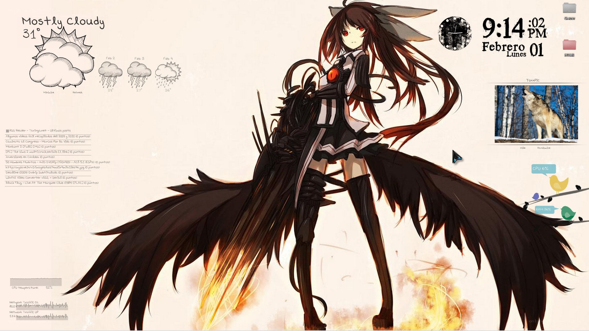 Anime girl with wings desktop