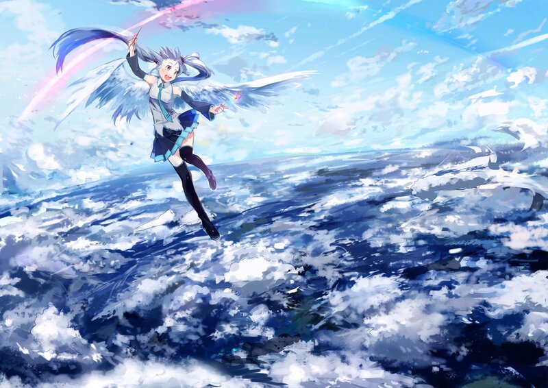 anime girl with wings flying
