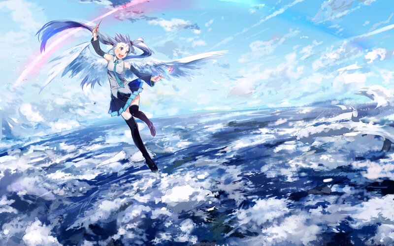 anime girl with wings flying