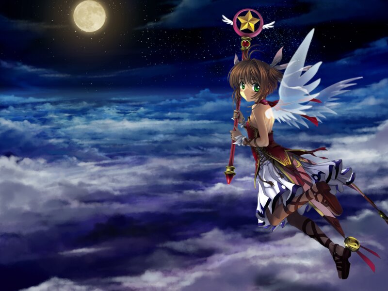 Anime girl with wings flying