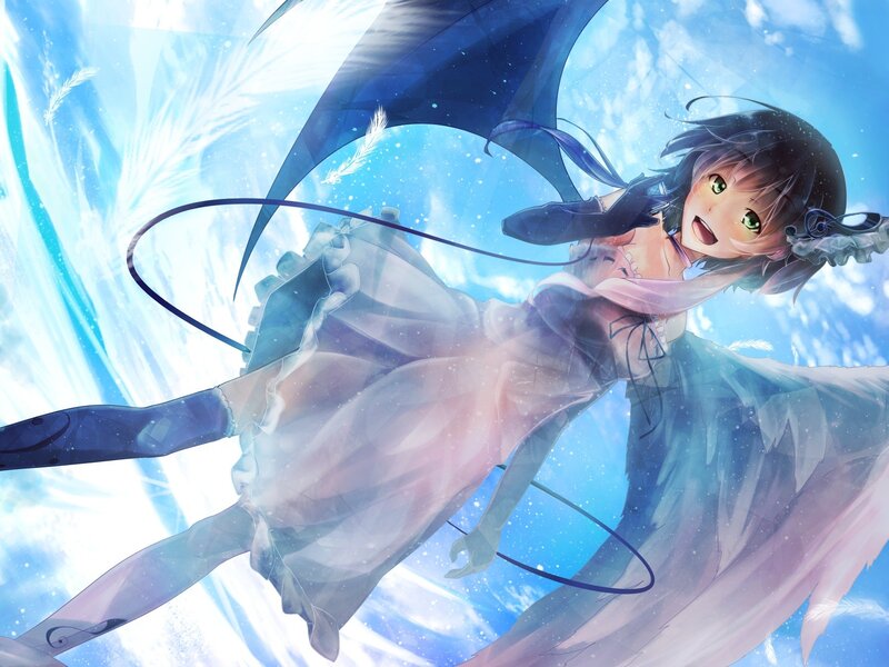 Anime girl with wings flying