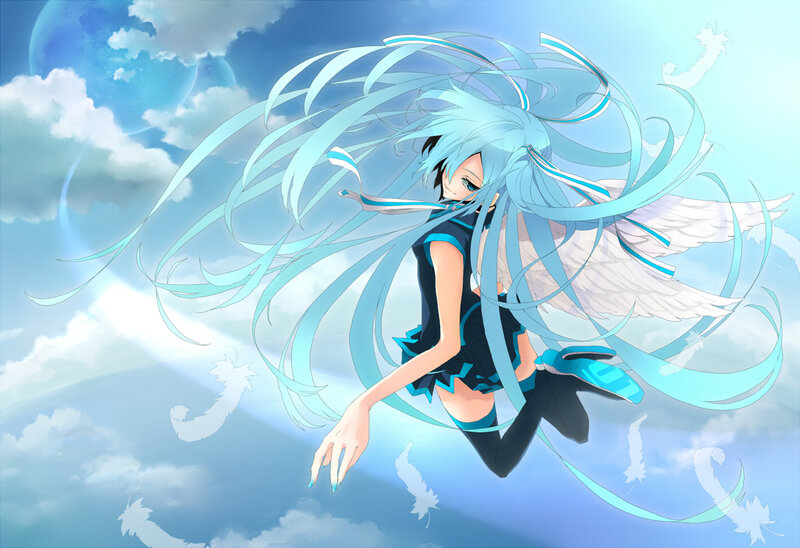 anime girl with wings flying