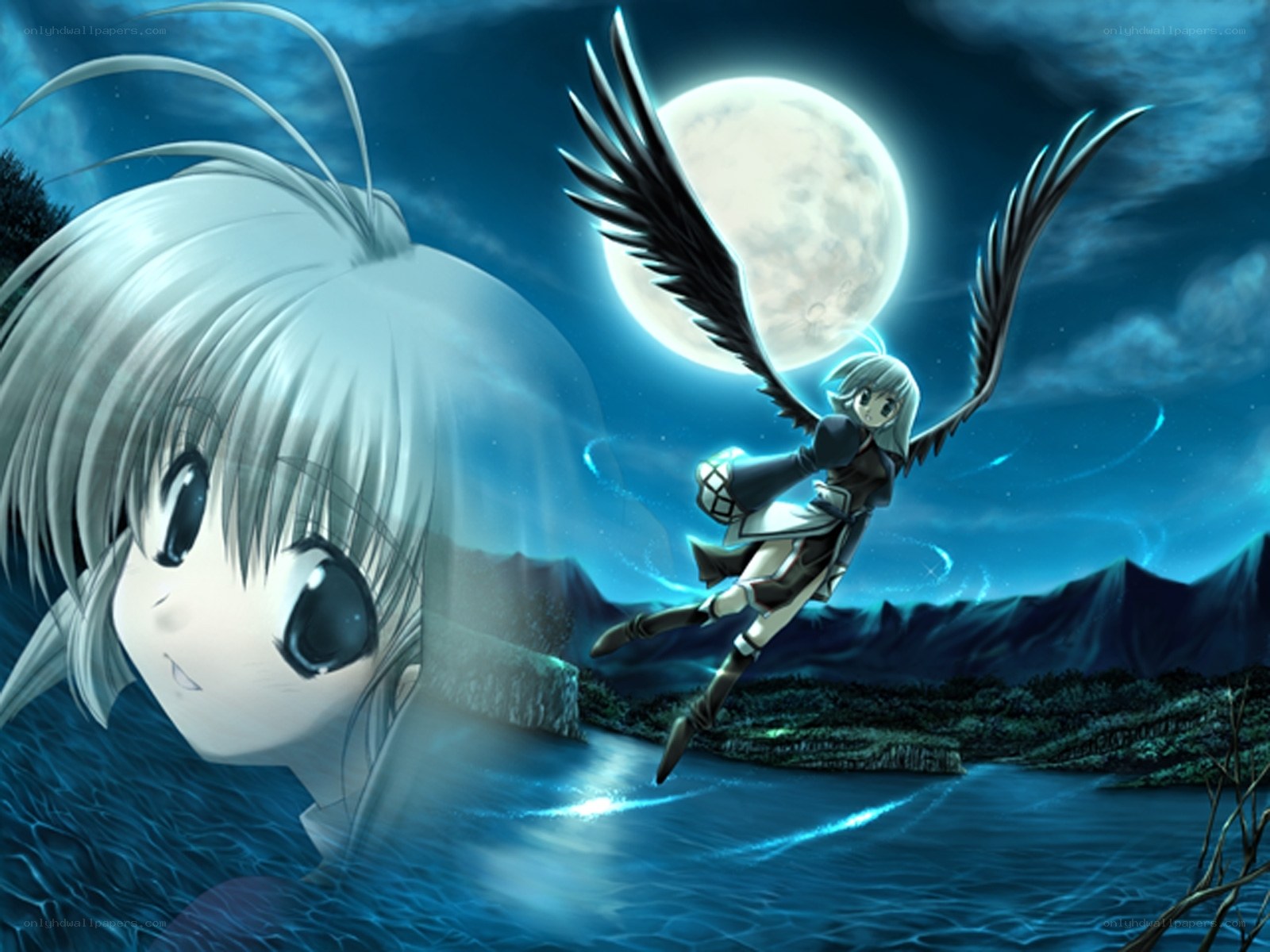 Anime girl with wings flying