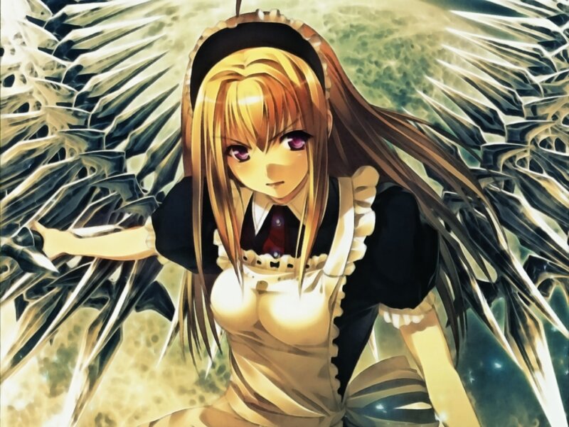 Anime Girl with Wings — Gold, Dramatic, Dress