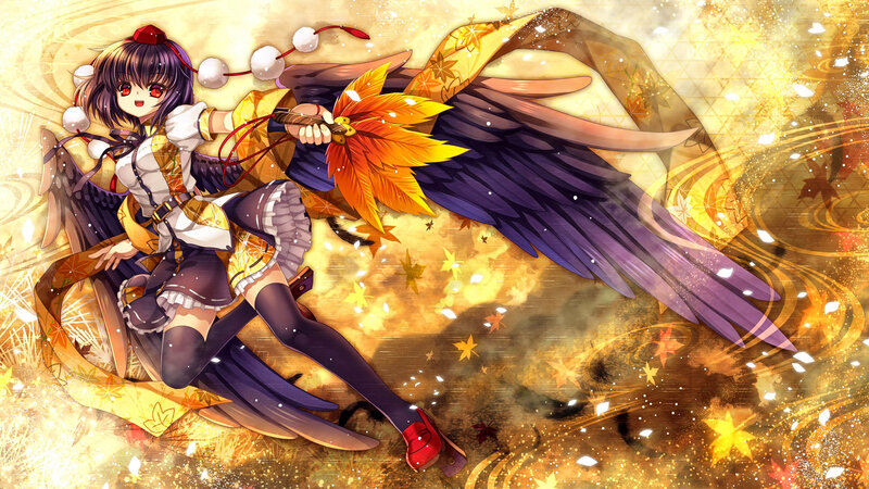 Anime Girl with Wings — Gold, Dramatic