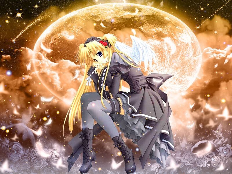 Anime Girl with Wings — Gold