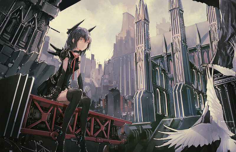 Anime Girl with Wings — Gray, Dramatic, Afternoon