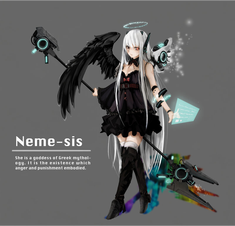 Anime Girl with Wings — Gray, Dramatic, Digital Art, Weapon