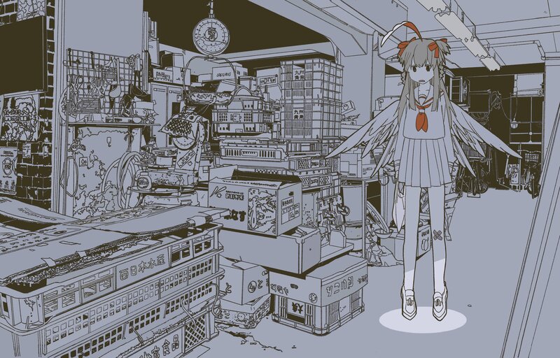 Anime Girl with Wings — Gray, Dramatic, Manga