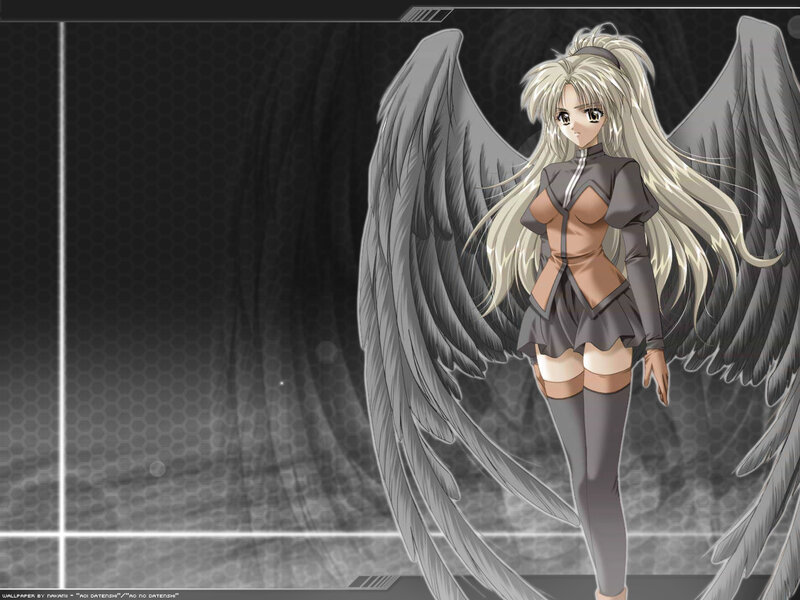 Anime Girl with Wings — Gray, Dramatic