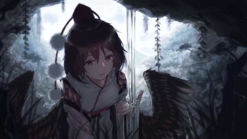 Anime Girl with Wings — Gray, Melancholic, Digital Art